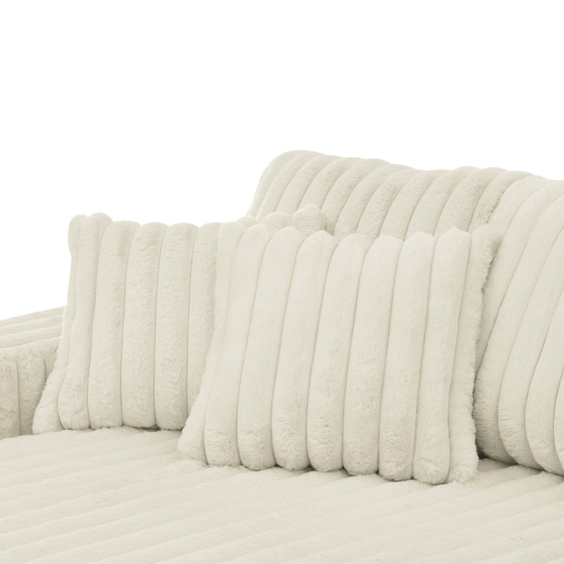 Canapé modulaire en L avec méridienne Modern, Velours côtelé crème