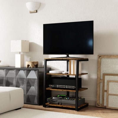 Meuble télé pour téléviseur de 28 po, centre de divertissement avec tablettes réglables et porte-rallonge, petite table télé avec rangement pour le salon, brun rustique