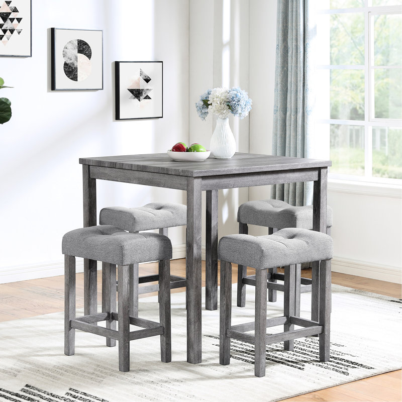 Table de salle à manger industrielle et chaises de bar pour différentes pièces - Design exquis, tabourets ergonomiques, matériaux, 5 pièces, aires de jeu pour le petit-déjeuner, bois massif