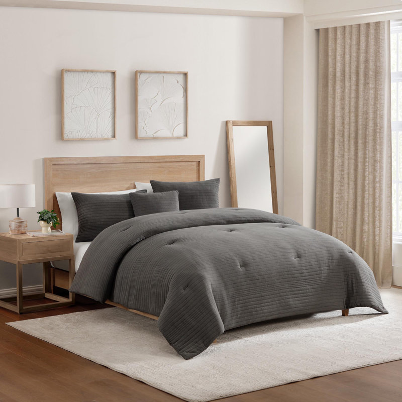 Ensemble d'édredon en microfibre texturé 4 pièces Modern, Double/Grand