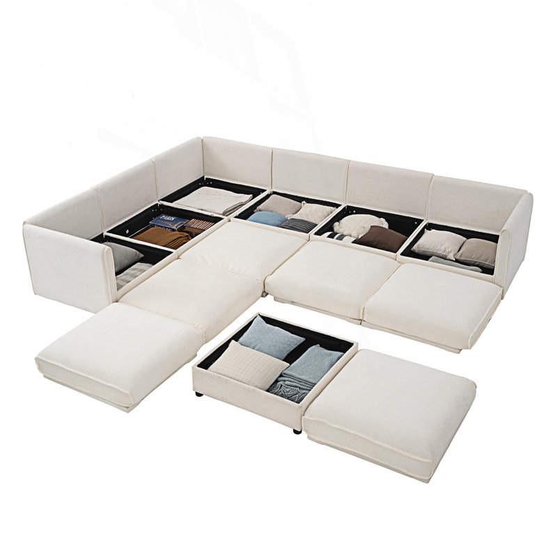 Grand canapé modulaire modulaire, canapé modulaire avec rangement, Chenille blanche