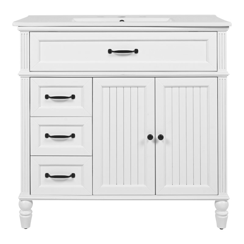 36'' Single Bathroom Vanity With Ceramic Top, White