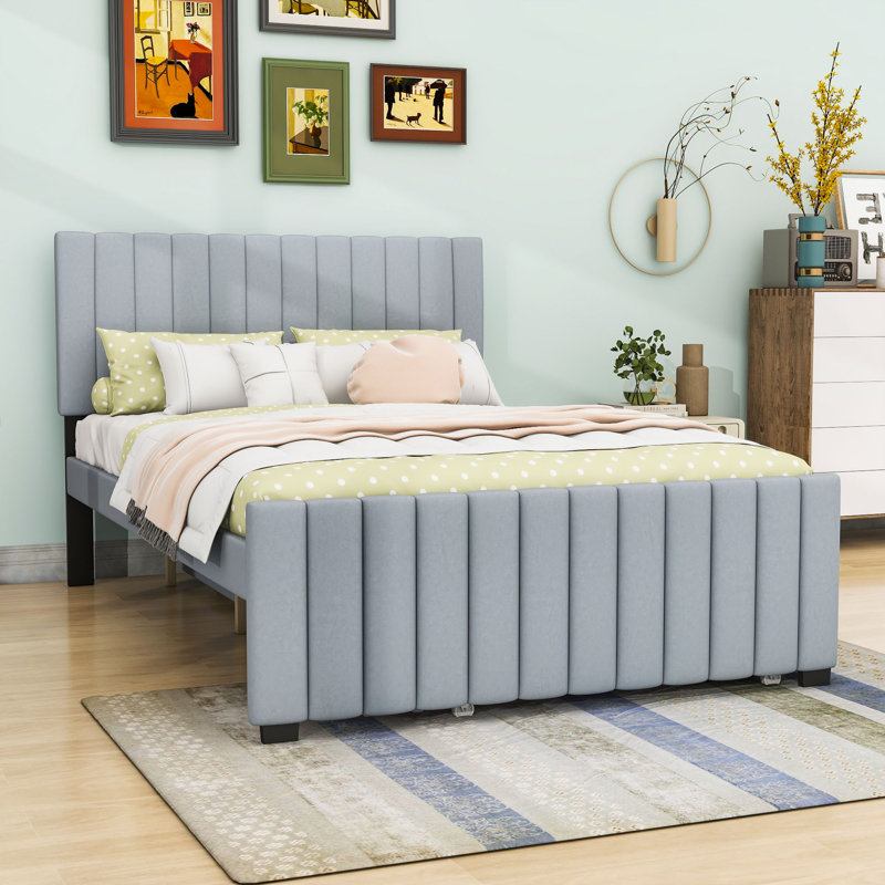 Lit plateforme double en velours avec lit gigogne, gris