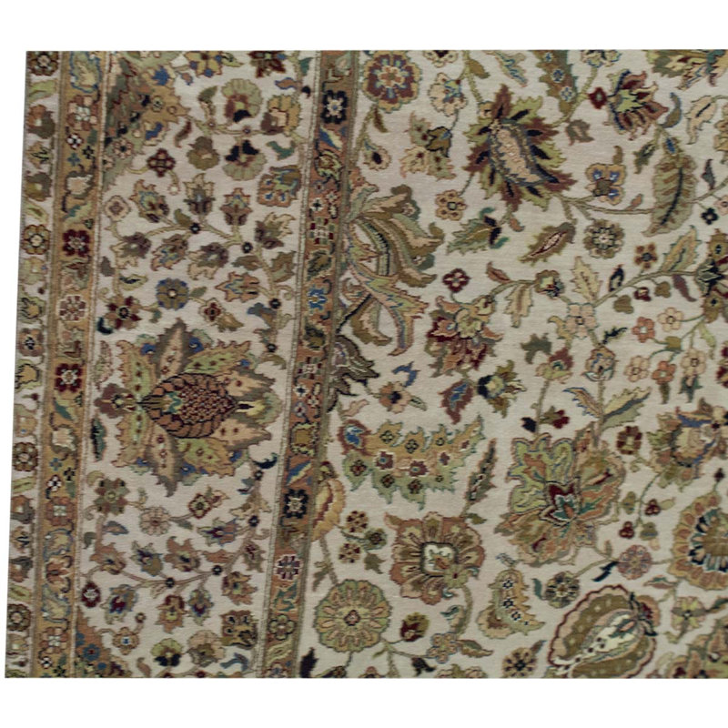 Tapis unique noué à la main beige / blanc / brun de haute qualité