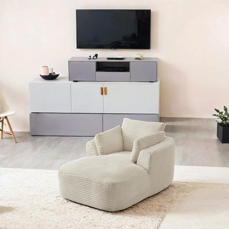 Très grand fauteuil inclinable en velours côtelé, Crème, crème