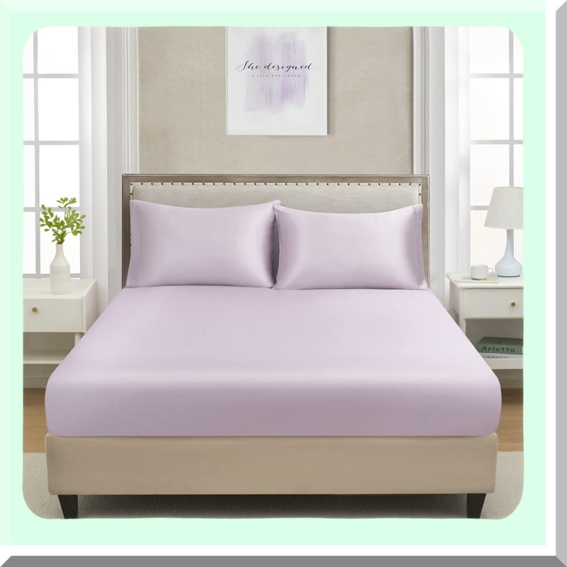 LuxurySilk Twin XL Fitted Sheet - Deep Pocket Bedding in Light Purple - Wrinkle-Free, Breathable, Non-Fading - Soft Single Bottom Sheet with Full Elasticization