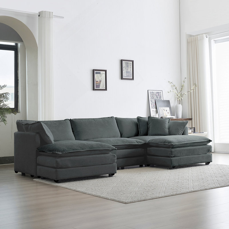 Canapé moderne en chenille 2 places avec rangement dissimulé et design ergonomique, H 33 po x l 111,5 po x P 57,4 po, Gris