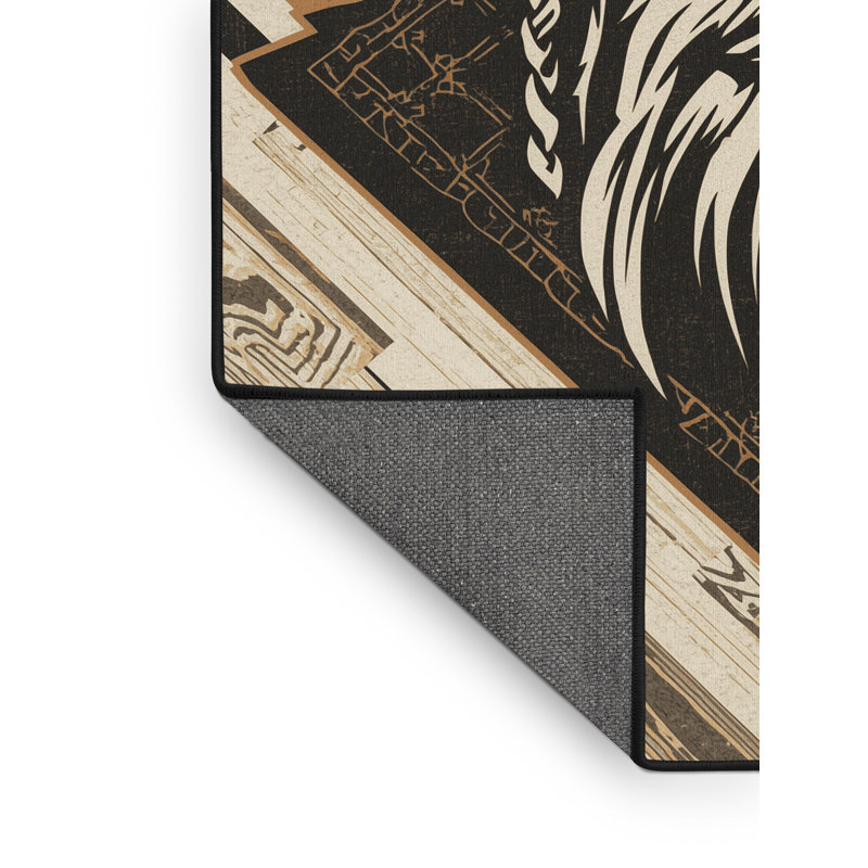Tapis noir moelleux moelleux et moelleux en bois rustique moderne Viking Raider, 3x5