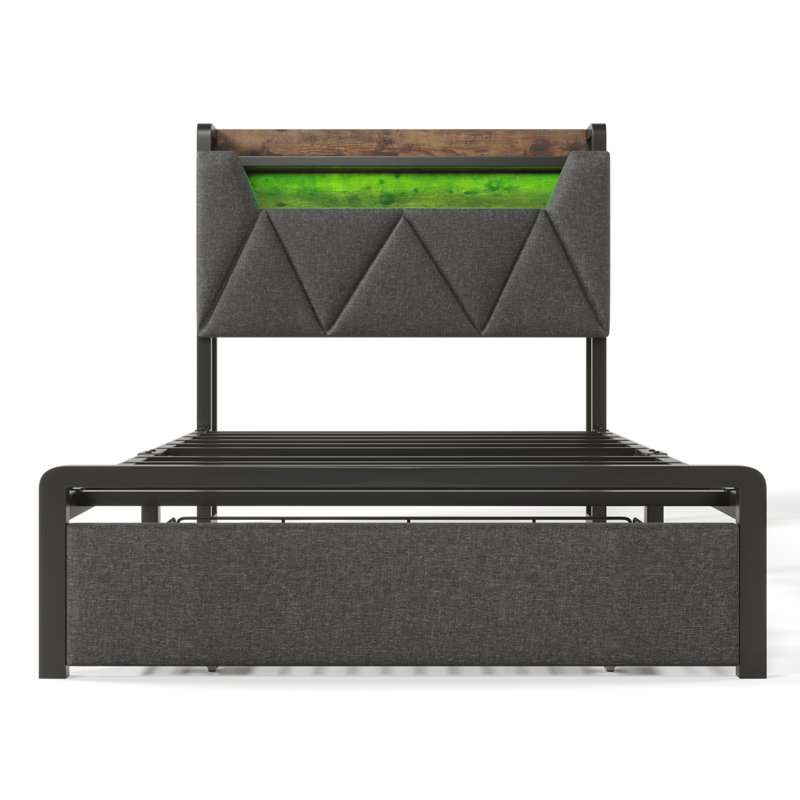 Upholstered Bed With 1 Draewr, Led And Usb Linen Grey, Single (3')