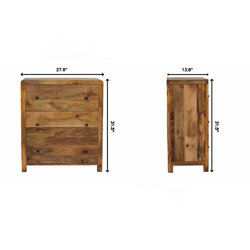 Solid Wood Oakish Three Drawer Chest