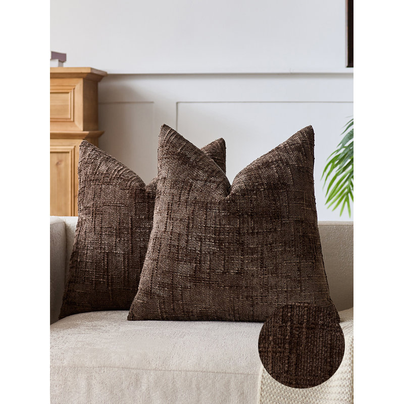 Housses de coussin en chenille texturée, Orange, Carré 20 po