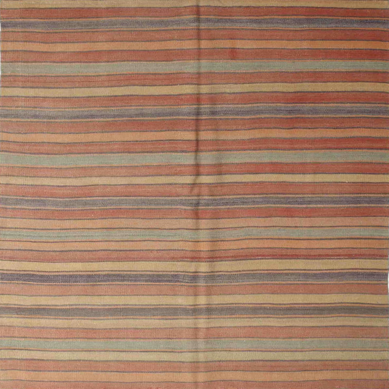 Tapis rayé brun / rouge, Carré 7 pi