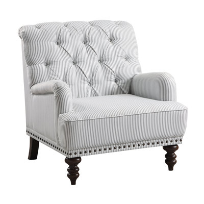 Auguust 34" Traditional Tufted Polyester Living Room Chair - Velvet Living Room Chair with Tufted Design, Elegant Nailhead Trim and Sturdy Espresso Wo