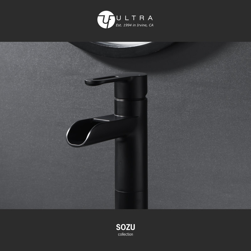 Sozu Collection Single-Handle Tall-Vessel Lavatory Bathroom Sink Faucet with Drain Assembly - Matte Black, Matte Black