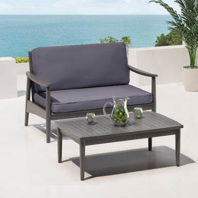 Ensemble de patio d'extérieur 2 pièces avec causeuse et table basse, structure en bois et coussins