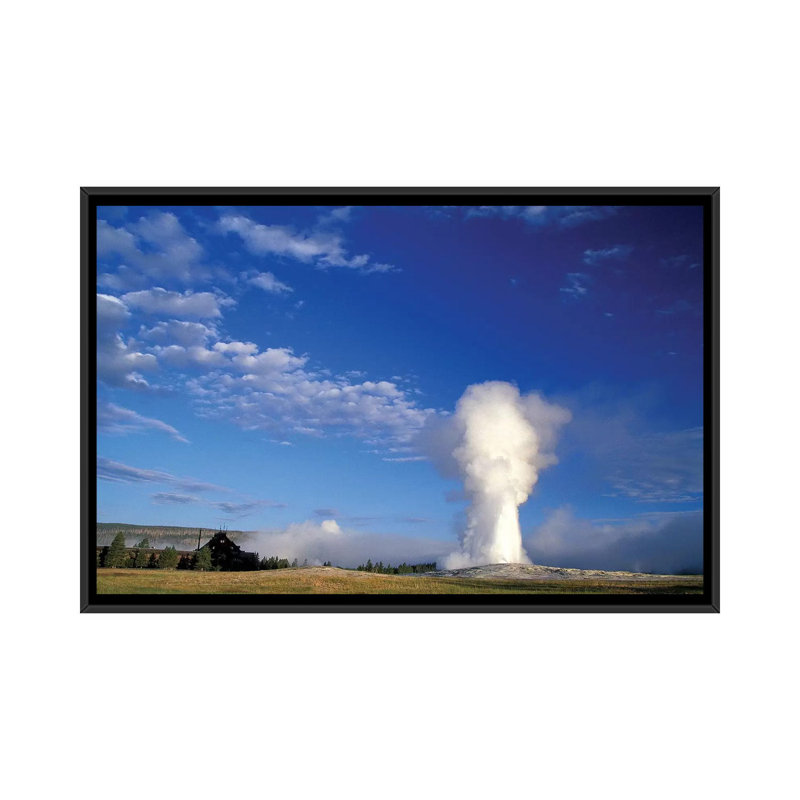 « touring old fidèle geyser », impression sur toile, H 18 po x l 26 po x P 1,5 po, Toile avec cadre noir, Pas de tapis