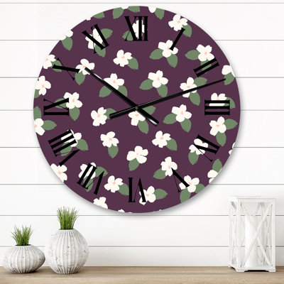 Purple Modern Floral Leaves I Wall Clock