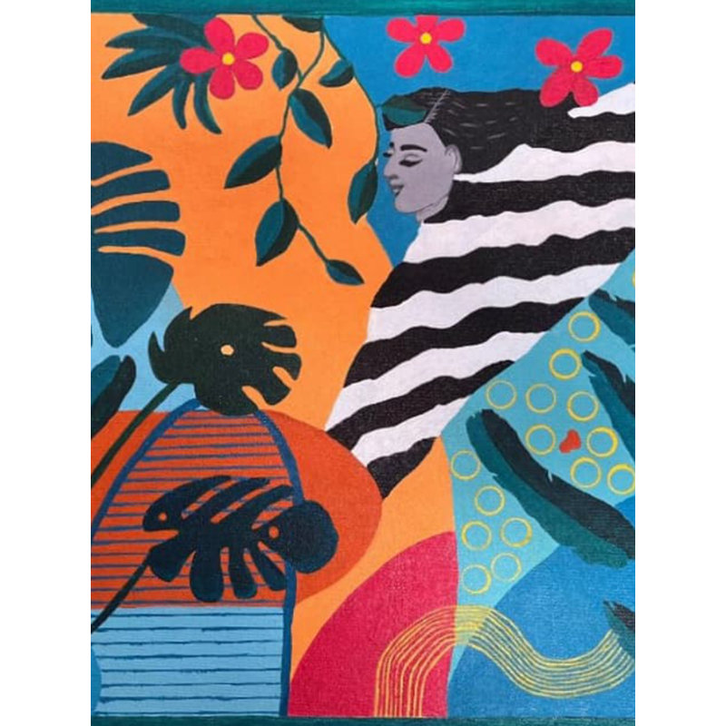Dame dans un village | Avec cadre | Acrylique sur toile | Par Ruchi Gupta