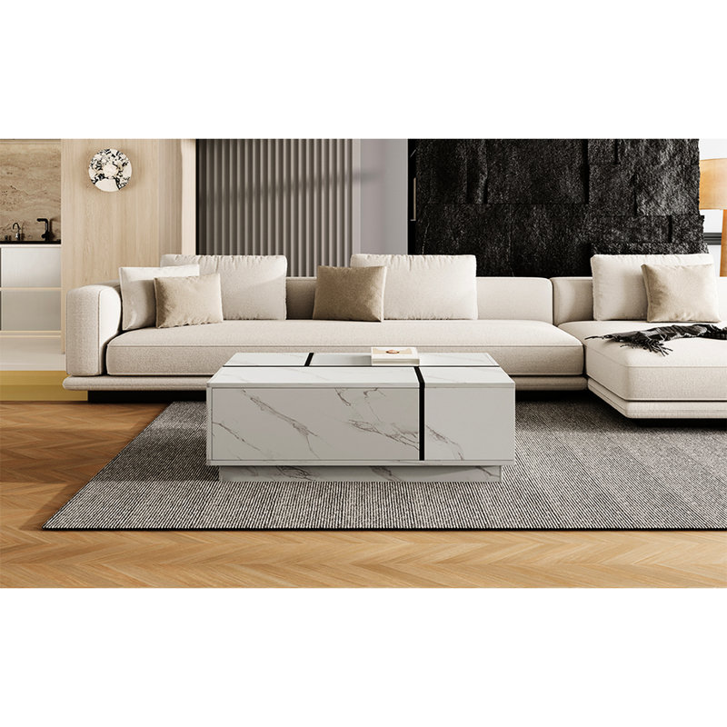Table basse rectangulaire à plateau coulissant avec 2 tiroirs et 2 rangements cachés pour le salon 47,2 po