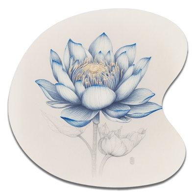 Vintage Blue Lotus II - Floral Lotus Drop Shape Assymterical Metal Wall Art