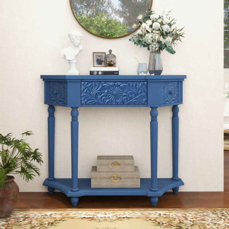 Table de bout à 1 tiroir, table d'appoint, table de bout élégante à 1 tiroir pour salon, Bleu marine