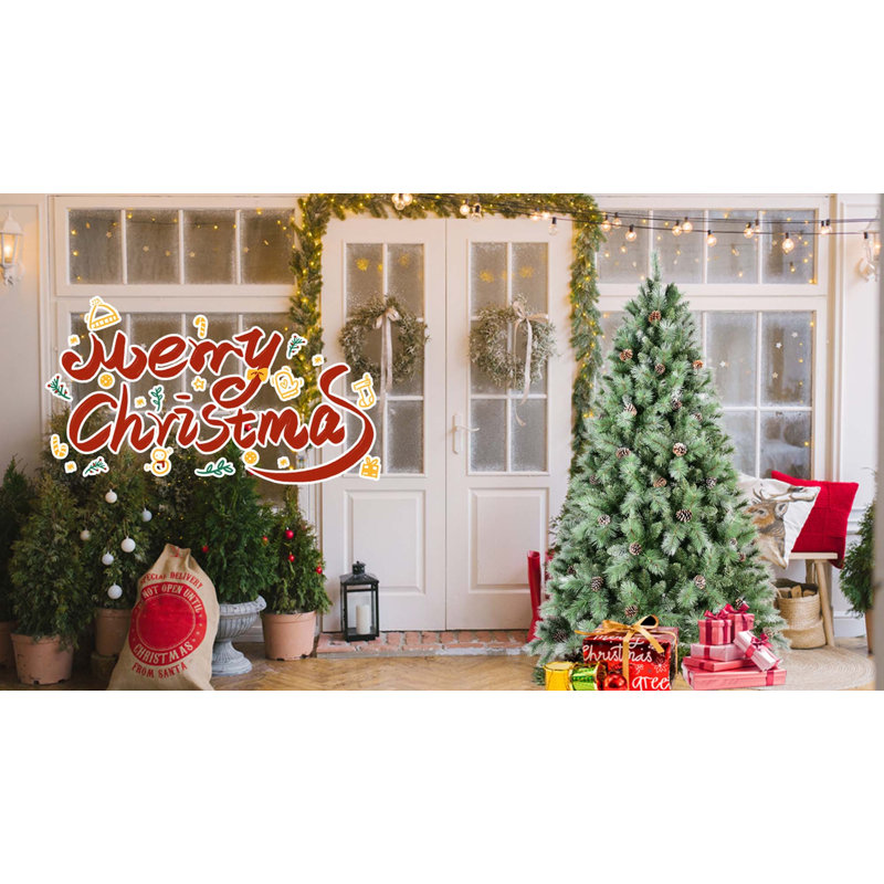 Arbre de Noël mixte en PVC et à aiguilles rigides avec pommes de pin et support en métal robuste, H 7,5 pi