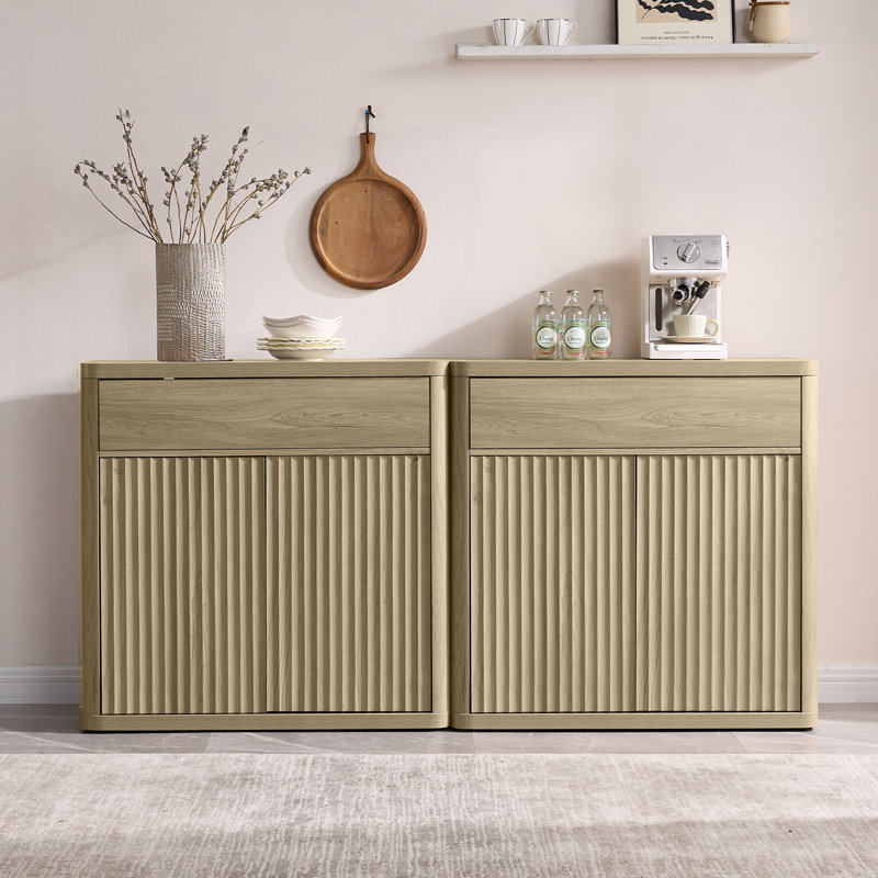 Buffet de rangement de 34,6 po de largeur avec tiroir et armoire à hauteur réglable Cesiro, Chêne naturel, 2