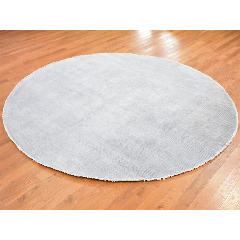 Tapis décoratif ronde de conception unique en forme de noué à la main New Age gris 7 pi 10 po