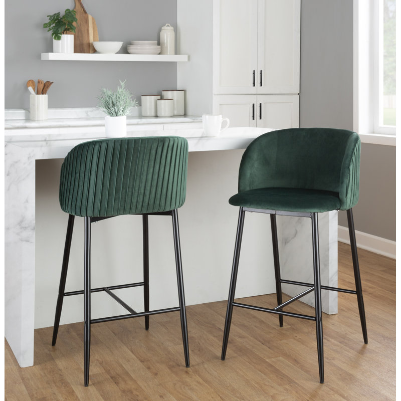 Trowbridge Upholstered Counter Stool with Metal Frame, Green, Gold