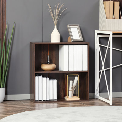 2 Tier Wood Bookcase Small Storage Bookshelf Home Office Furniture Walnut