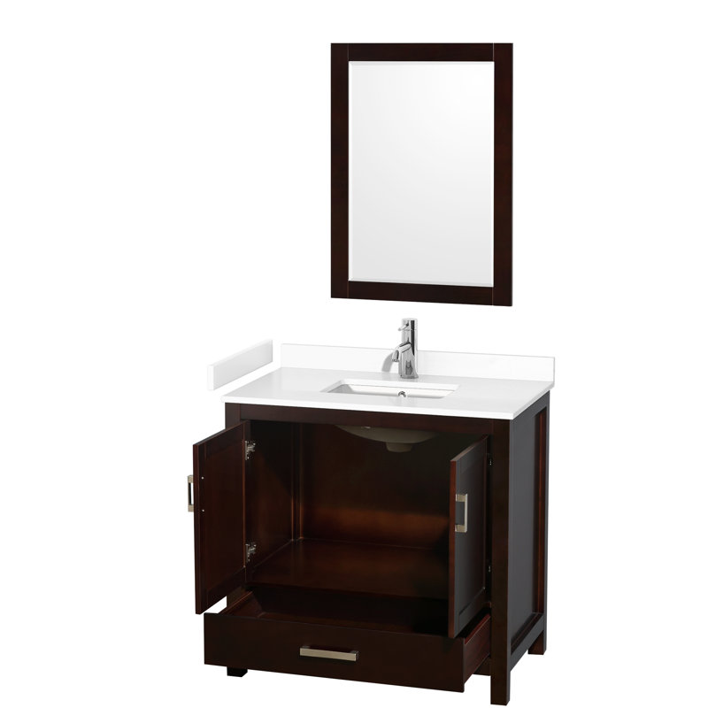 Sheffield 36" Freestanding Single Bathroom Vanity with Cultured Marble Top with 24" Mirror, Espresso, White Cultured Marble