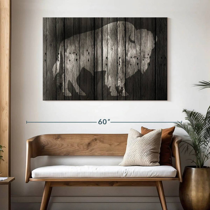 Brampt Bison On Wood, 32" H x 48" W