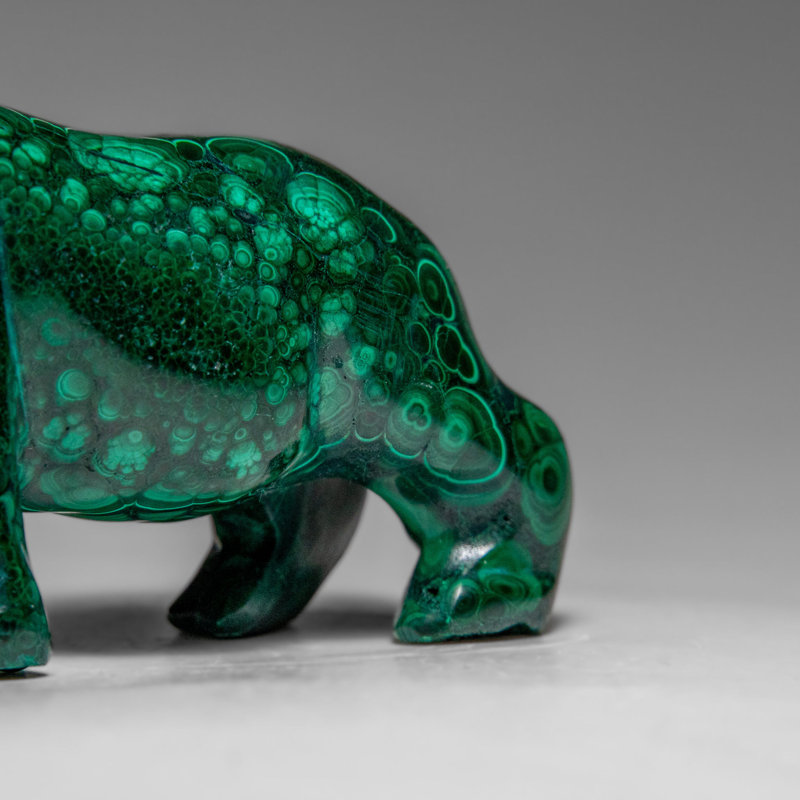 Genuine Polished Malachite Rhino Carving (196.6 Grams)