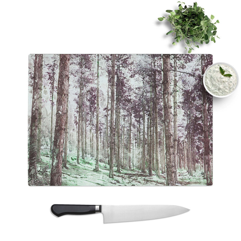 Tempered Glass Pretty Forest Chopping Board, 39 cm W x 28.5 cm L