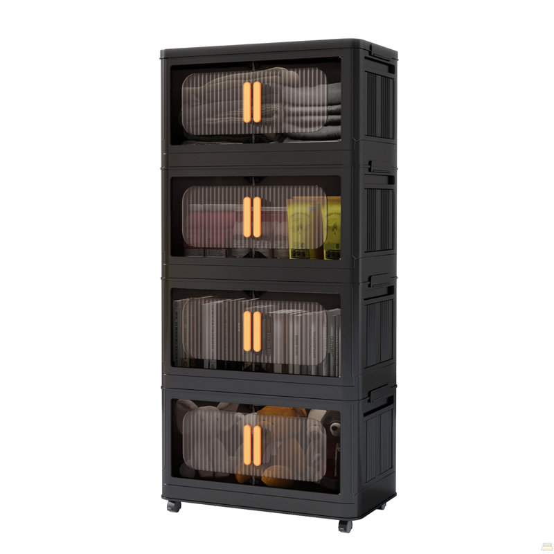 20" Side Wide Folding Storage Cabinet ,4 Tiers, Blue/Pink