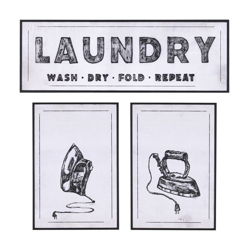 «Laundry Wash a Hand», reproduction d'art encadrée texturée, 24.5L x 1.6W x 26.0H, Fer rétro, 3