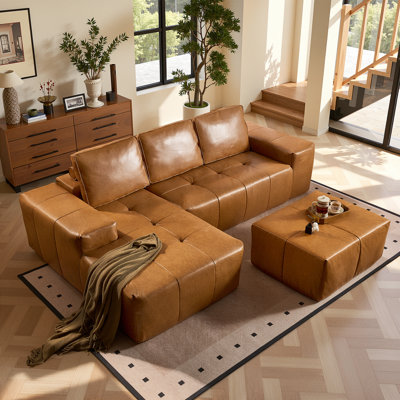 Canapé modulaire en similicuir 106,3 po avec méridienne réversible et repose-pieds
