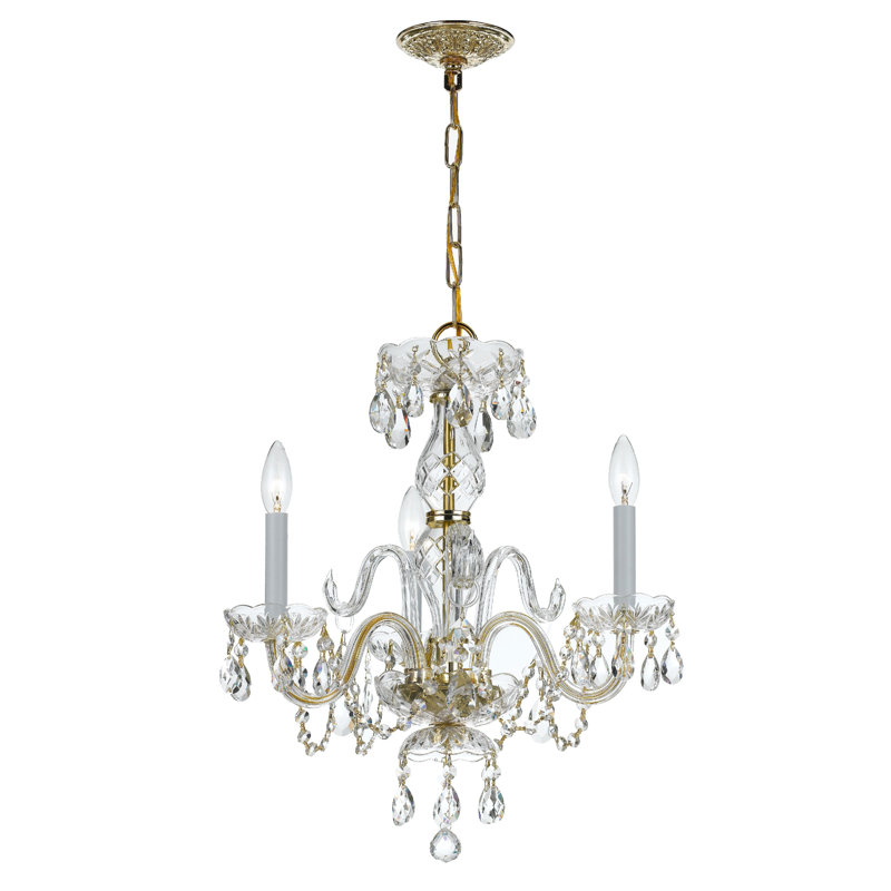 Wehr 3 - Light Candle Style Classic / Traditional Chandelier, Swarovski Spectra/Polished Brass