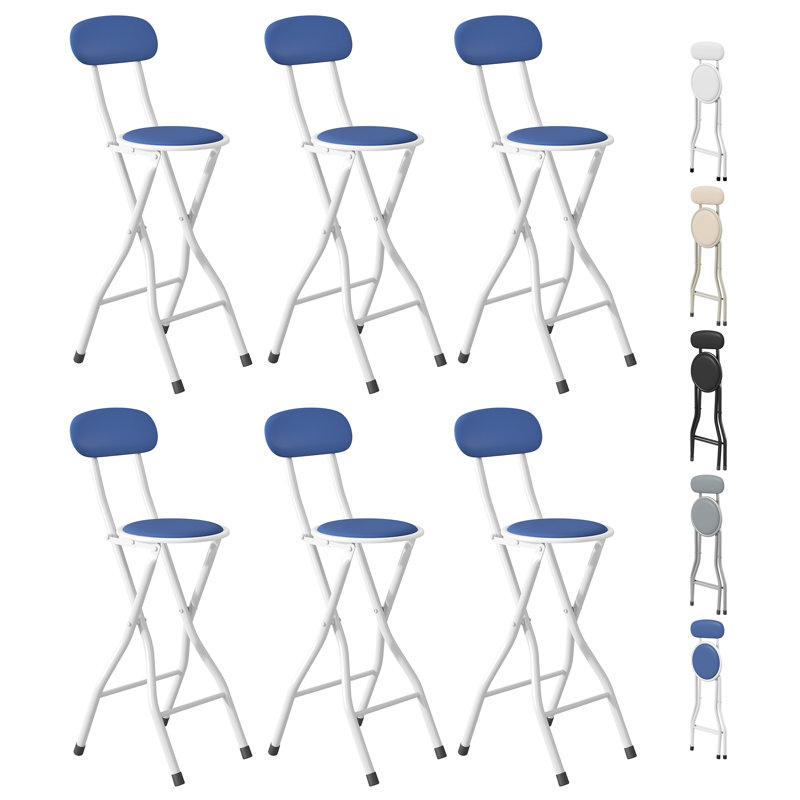 Upholstered Counter Stool with Metal Frame, Blue/White
