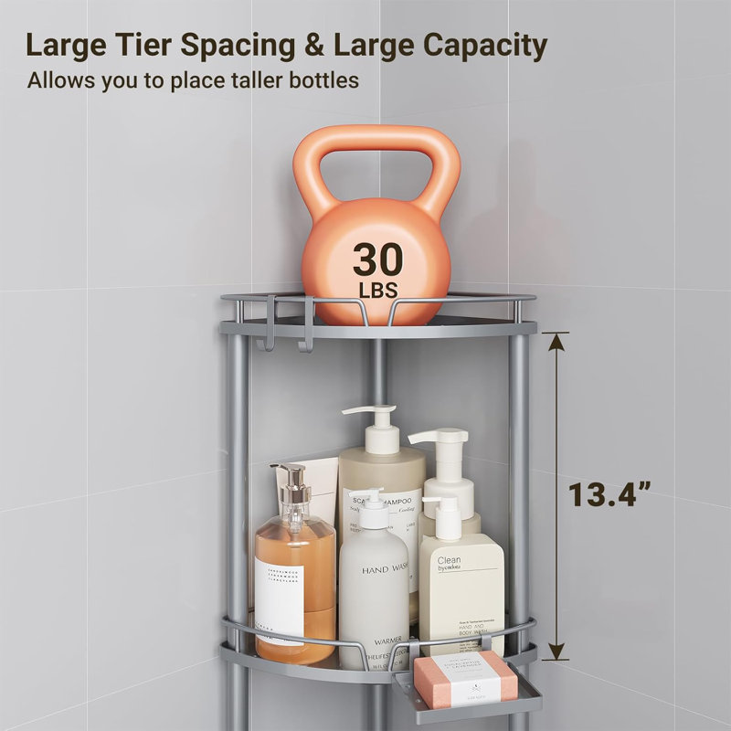 Support de douche de coin en coin, organisateur de douche en métal à 4 niveaux, argent