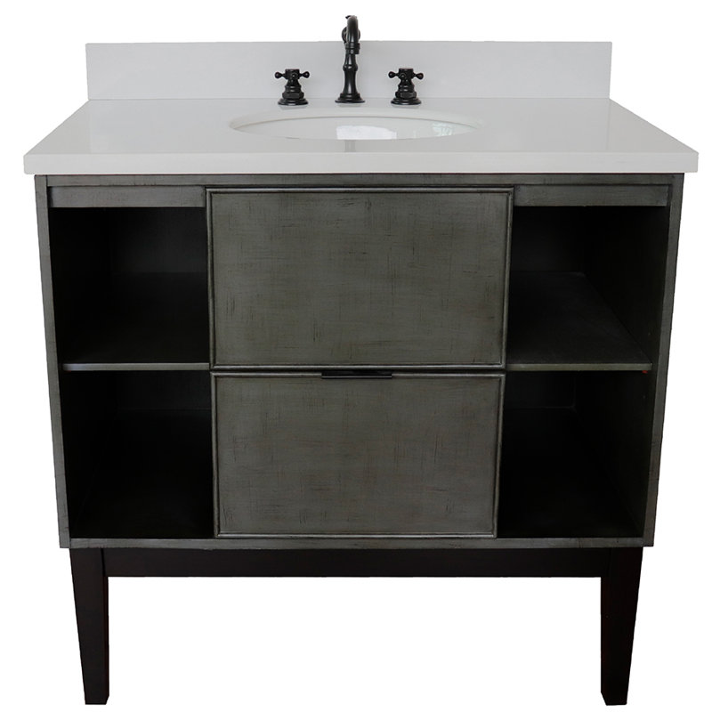 37'' Single Bathroom Vanity with Top, White Quartz
