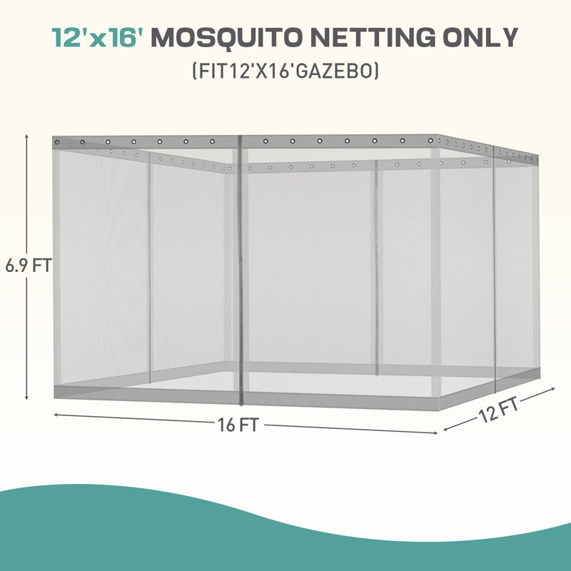 Moustiquaire pour pavillon de jardin Aoodor, Gris, H 6,9 pi x l 12 pi x P 16 pi