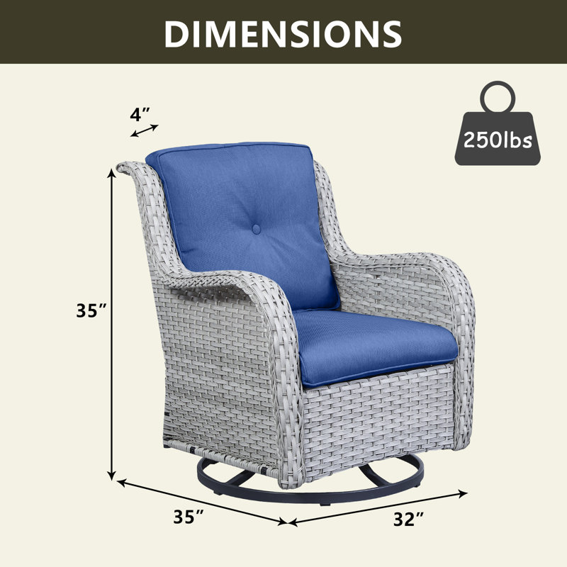Chaise de patio avec coussins Tonry, Bleu marine, Gris clair