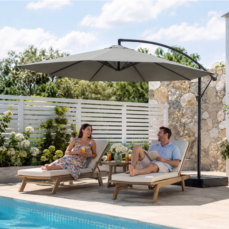 Parasol en porte-à-faux avec base, gris, Gris