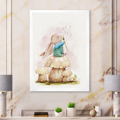 Illustration de toile mignonne de lapin en train de souffler une fleur
