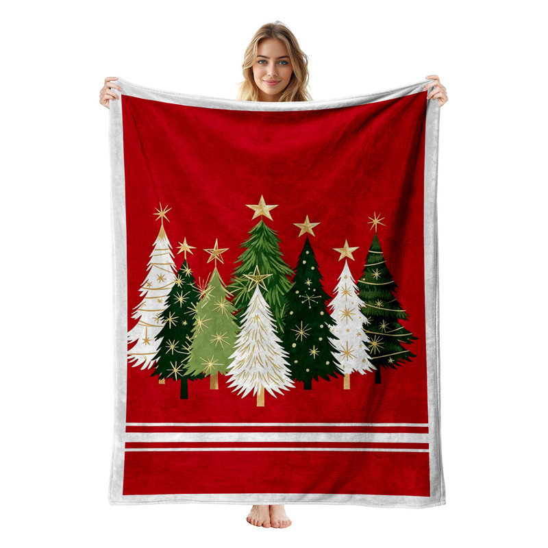 Plaid en flanelle polaire JYK pour Noël, léger, respirant, doux et chaud en microfibre pelucheuse, 127 x 152 cm, collection Sapin étoilé