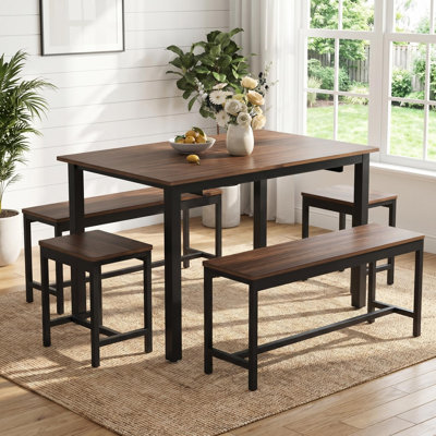 Ensemble de table de salle à manger extensible pour 4 à 8 personnes, table de cuisine peu encombrante avec bancs et tabourets, table de salle à manger extensible 5 pièces pour condos, brun