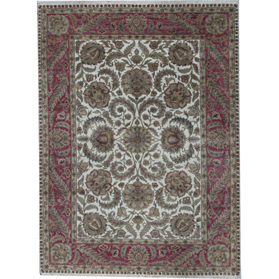 Tapis ivoire et rouge noué à la main de haute qualité
