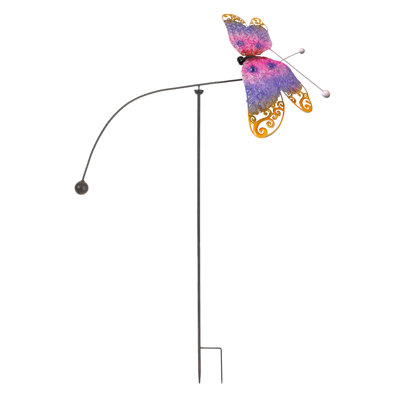 Rustique, coloré, libellule, cinétique, rotation, vent, jardin, piquet, jardin, art extérieur