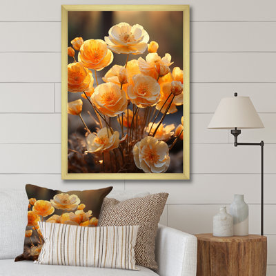 «Peach Flowers Sunny Buttercups II», impressions sur toile florales et botaniques